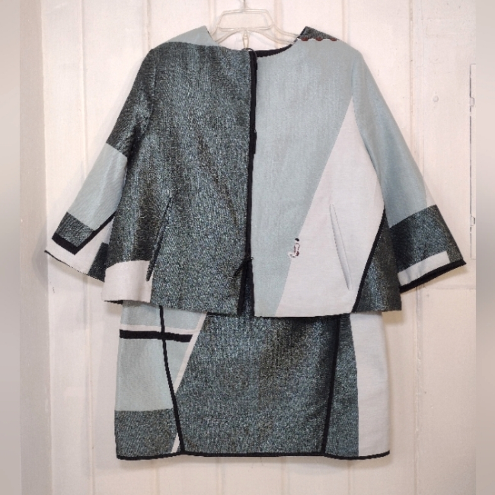 Annette Goertz Colorblock Light Blue and Gray Women's Jacket & Skirt Set